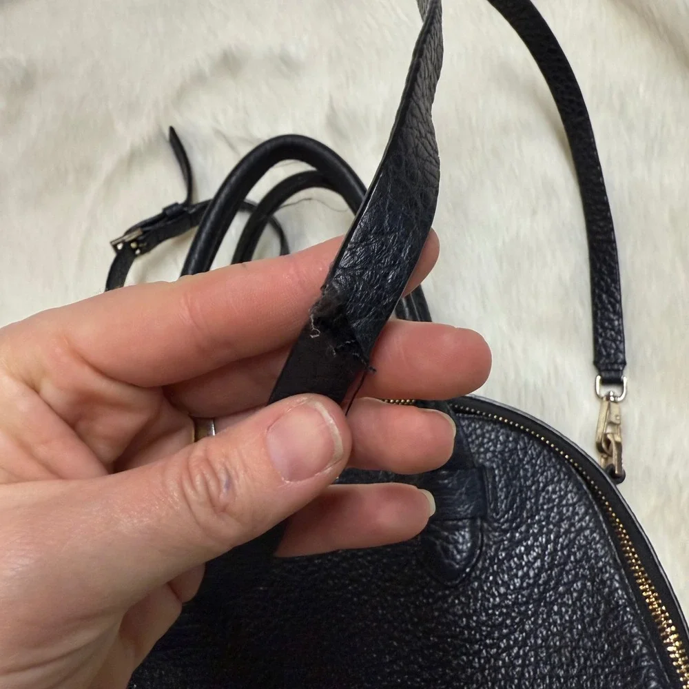 Kate Spade Black‎ Pebbled Leather Dome Satchel Crossbody Bag Top Handle Purse